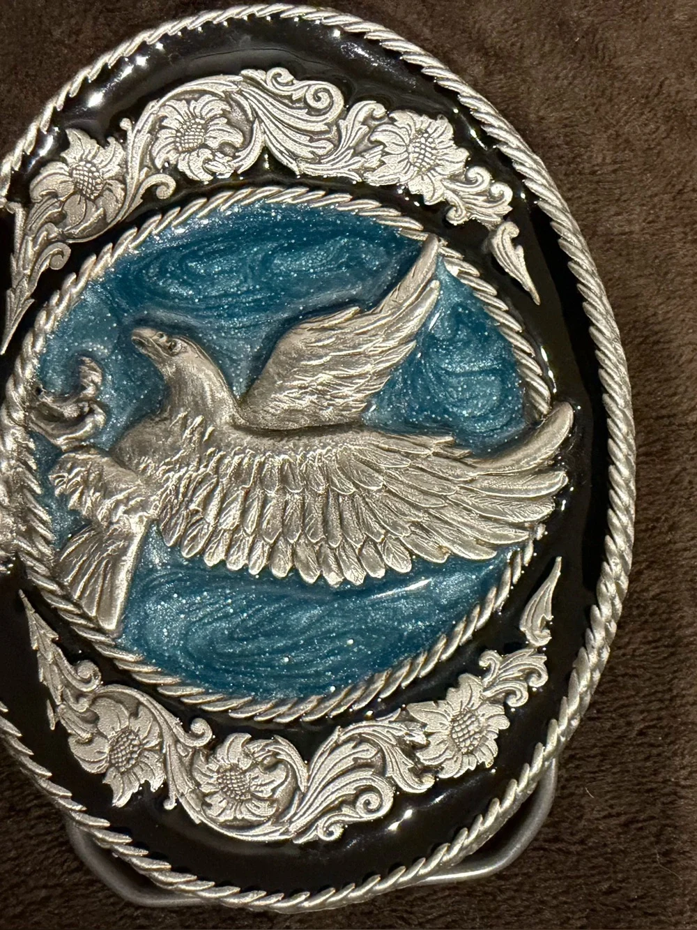 Greats Silver Eagle Belt Buckle with Teal Accents